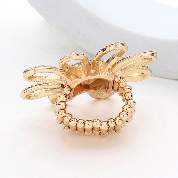 Red Stretch Rhinestone Crystal Flower Fashion Ring Finger Adjustable - Picture 2 of 2